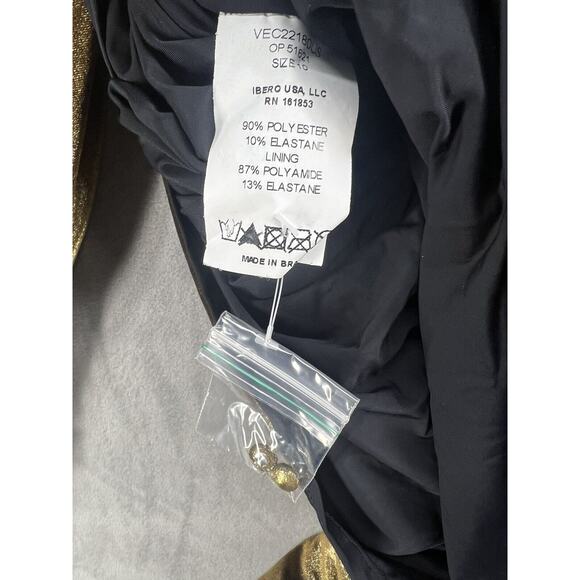 PatBO Metallic Velvet Mini Dress Size 10 Gold V Neck Womens Dress Empire Waist - Picture 12 of 14